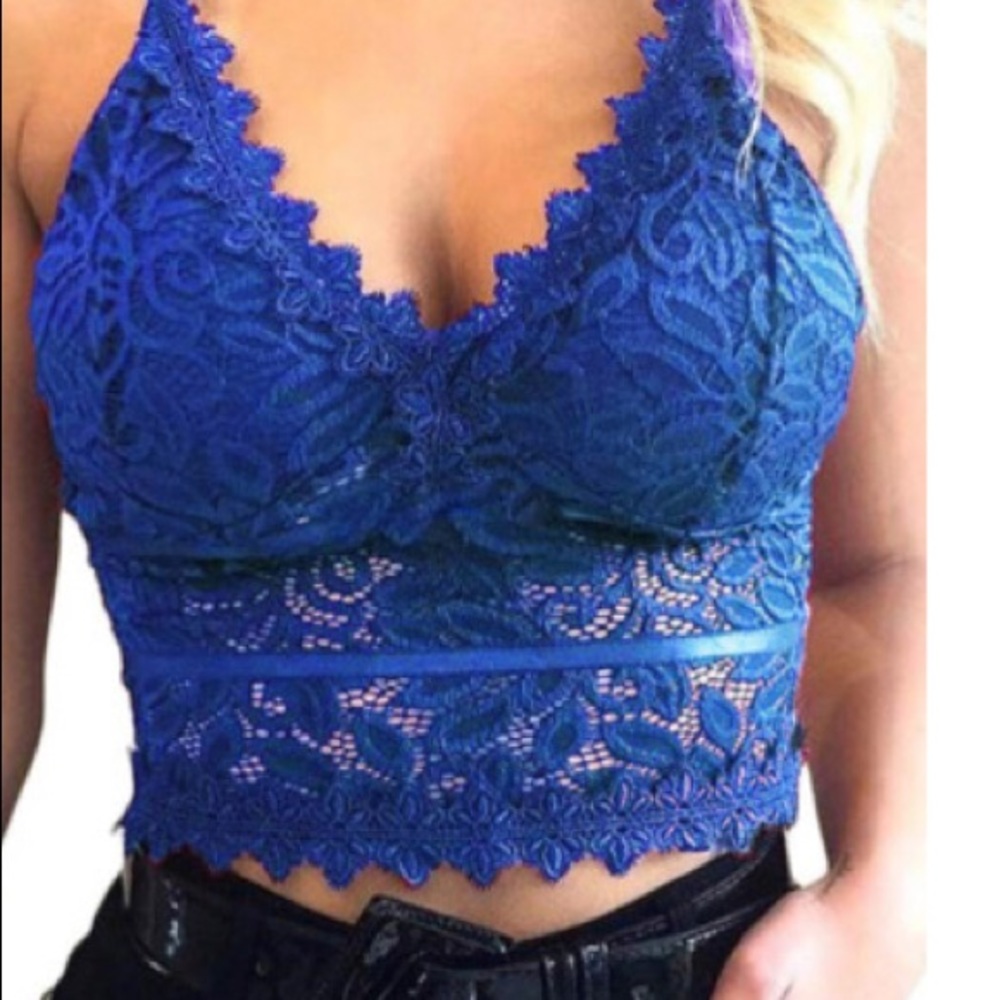 Blue Lace Crop Top